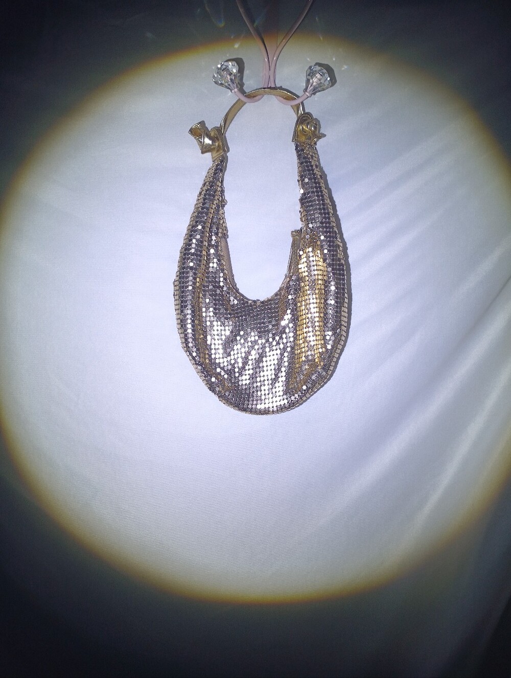 Crescent-Shaped Metallic Mesh Shoulder Bag